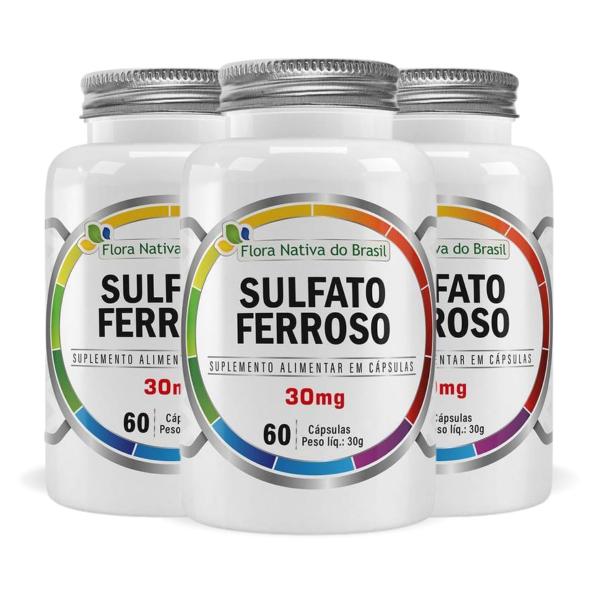 Imagem de Kit 3 Sulfato Ferroso 30mg 60 Cápsulas Flora Nativa