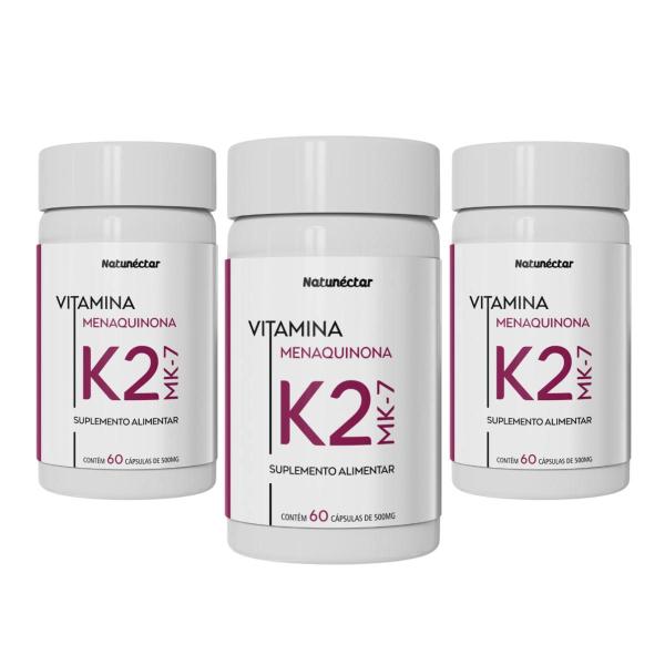 Imagem de Kit 3 Suplemento Alimentar Vitamina K2 - MK7 Potássio 180 Cápsulas  Natunéctar