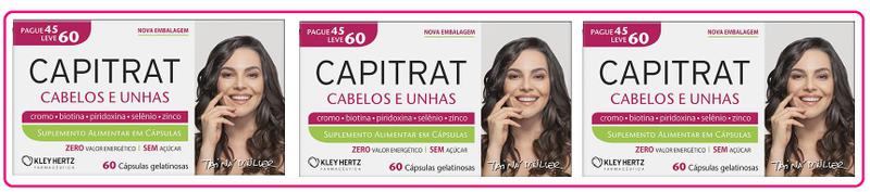 Imagem de Kit 3 Suplemento Capitrat Cabelos e Unhas 60Cps  Kley Hertz