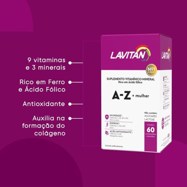 Imagem de Kit 3 Suplemento Vitamina Lavitan A-Z Mulher Imunidade