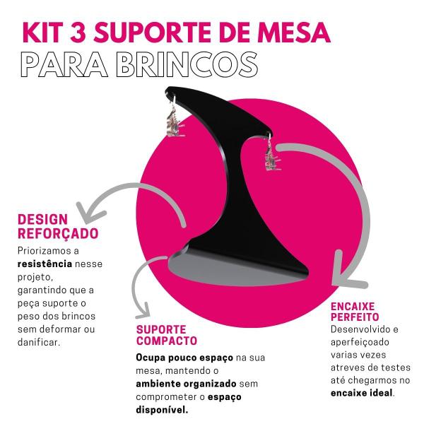 Imagem de Kit 3 Suportes Porta Expositor Organizador de Mesa para Brincos em Acrílico