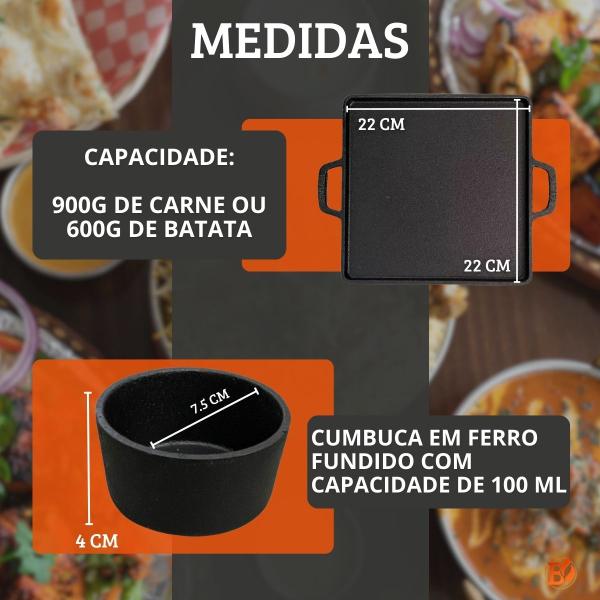 Imagem de Kit 3 Tábuas Para Churrasco e Porção Com Chapas de Ferro Fundido E Cumbucas