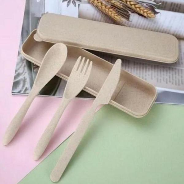 Kit 3 Talheres Reutilizável Garfo Faca Estojo Biodegradável - UNY HOME Imagem de Kit 3 Talheres Reutilizável Garfo Faca Estojo Biodegradável