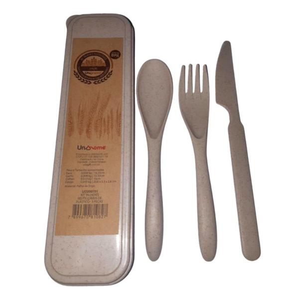 Kit 3 Talheres Reutilizável Garfo Faca Estojo Biodegradável - UNY HOME Imagem de Kit 3 Talheres Reutilizável Garfo Faca Estojo Biodegradável