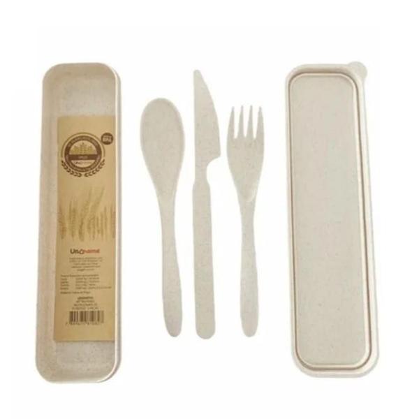Kit 3 Talheres Reutilizável Garfo Faca Estojo Biodegradável - UNY HOME Imagem de Kit 3 Talheres Reutilizável Garfo Faca Estojo Biodegradável
