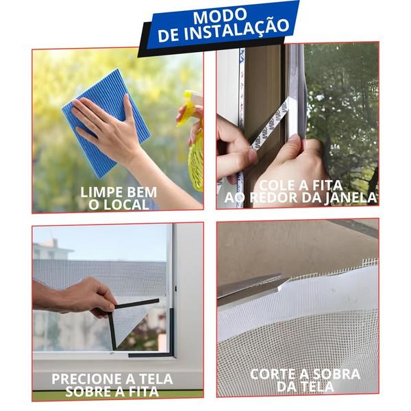 Imagem de Kit 3 Tela Mosquiteiro Protetora Com Fita Colante Janela Ajustável Contra Insetos Dengue Mosquitos