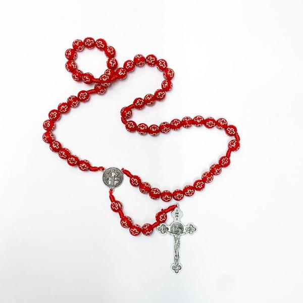 Imagem de Kit 3 Terços São Bento religioso medalha crucifixo prata proteção divina