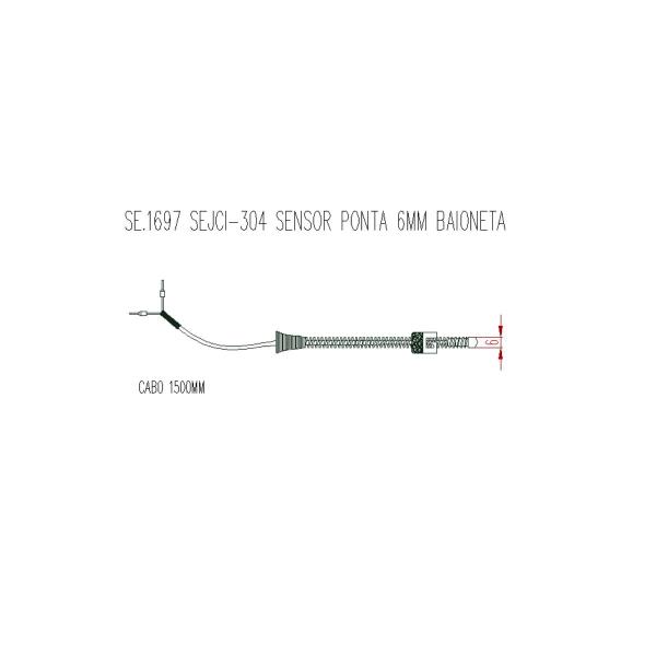 Imagem de Kit 3 Termopar Tipo J Sensor Temperatura 2 Fios Ponta 6mm Baioneta E Adaptador Cabo Malha 1,5 Metro