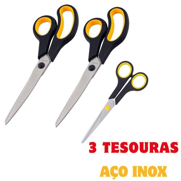 Imagem de KIT 3 Tesouras Em Aço Inox Corte Costura Artesanato Domestico e profissional