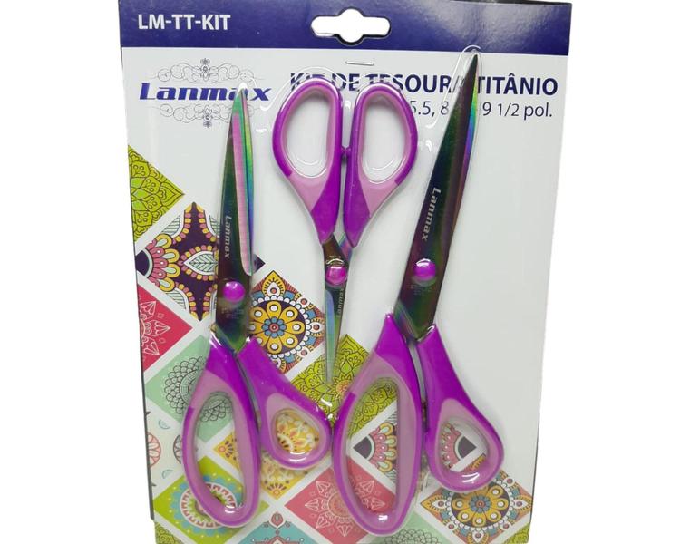 Imagem de Kit 3 Tesouras Titânio Lanmax Costura Artesanato Patchwork