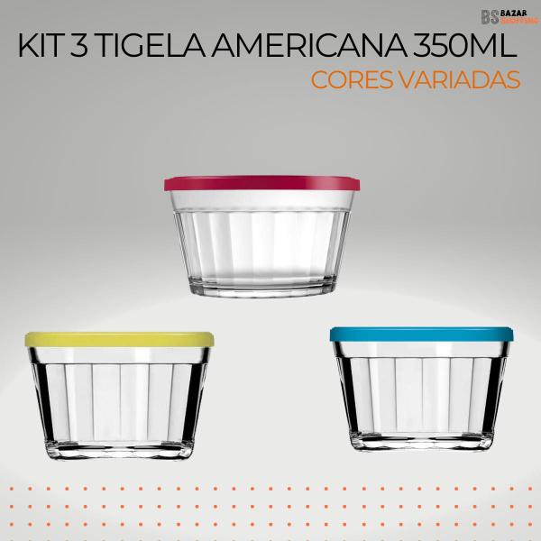 Imagem de Kit 3 Tigela Americano Bowl Vidro 350ML Tampa Cores Variadas