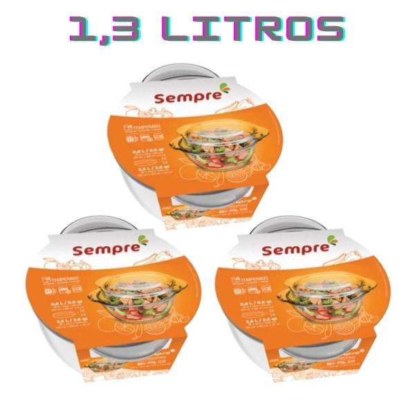 Imagem de Kit 3 Tigela Terrina Base 1L Tmp 0,3 1,3L Vidro Temperado