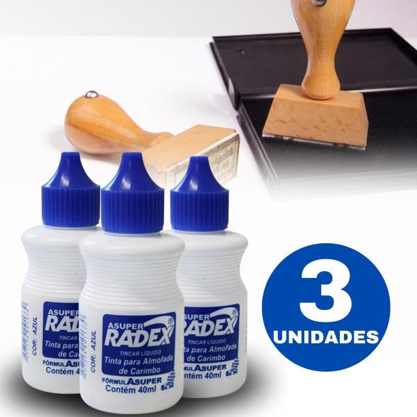 Imagem de Kit 3 Tinta Almofada para Carimbo Azul 40ml Alto Rendimento