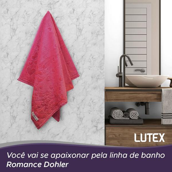 Imagem de Kit 3 Toalhas de Banho Aveludada Romance Dohler Macia Algodão Jacquard Fio Penteado Coração Borboleta