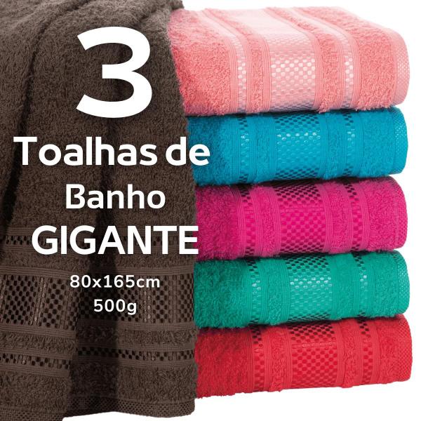 Imagem de Kit 3 Toalhas De Banho Extra Gigante Felpuda Macia Atacado