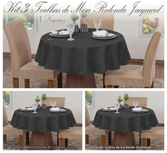 Imagem de Kit 3 Toalhas De Mesa Luxo Redonda 4 Lugares Sala Jantar Jacquard