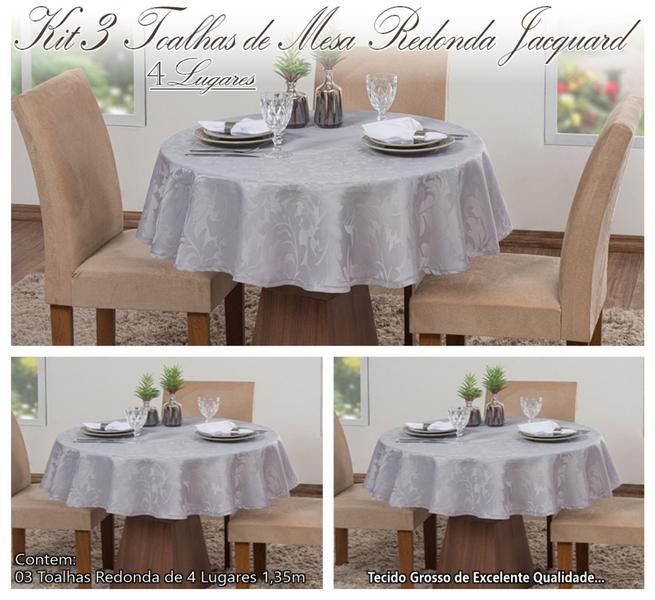 Imagem de Kit 3 Toalhas De Mesa Luxo Redonda 4 Lugares Sala Jantar Jacquard