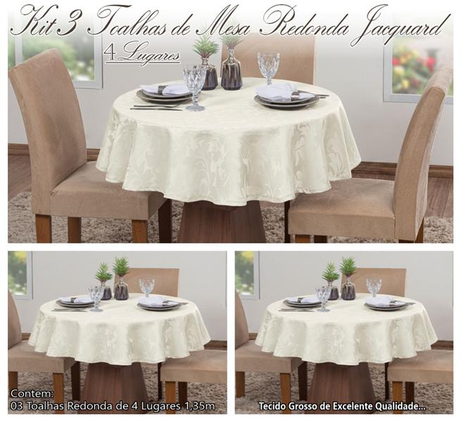 Imagem de Kit 3 Toalhas De Mesa Luxo Redonda Sala Jantar Jacquard 4 Lugares