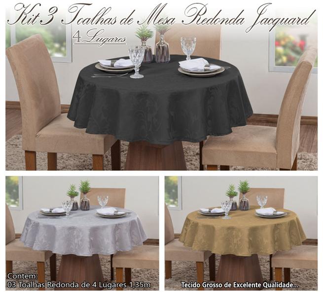 Imagem de Kit 3 Toalhas De Mesa Luxo Redonda Sala Jantar Jacquard 4 Lugares