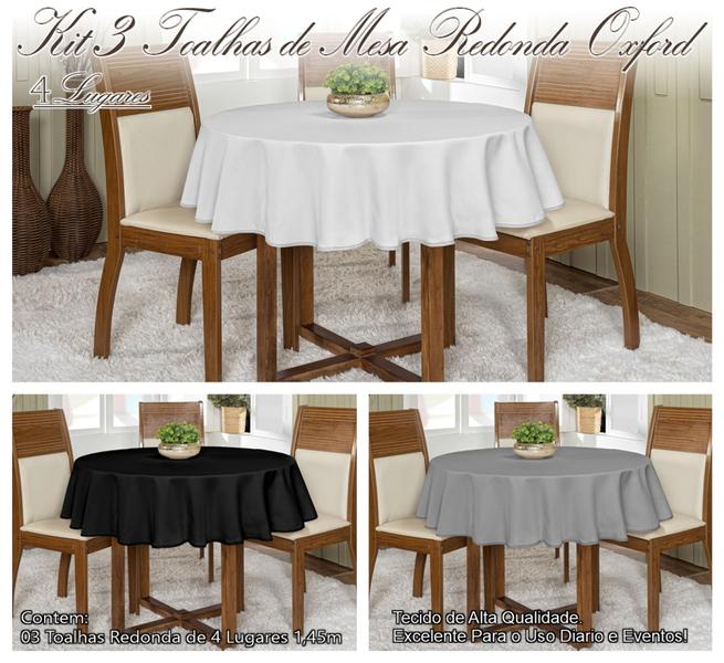 Kit 3 Toalhas De Mesa Oxford 4 lugares Redonda 1,45m Várias Cores Buffet - LuxBella Imagem de Kit 3 Toalhas De Mesa Oxford 4 lugares Redonda 1,45m Várias Cores Buffet
