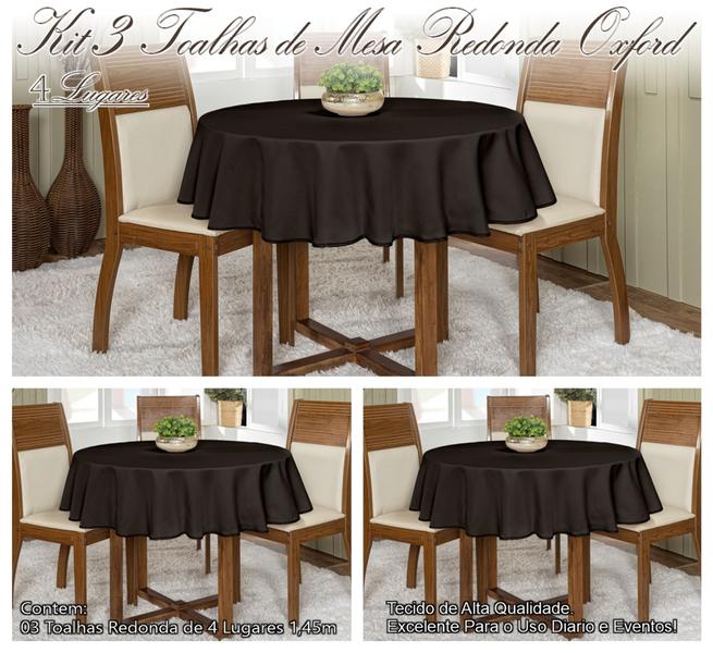 Kit 3 Toalhas De Mesa Oxford Redonda 4 lugares 1,45m Várias Cores Buffet - Actual Decor Imagem de Kit 3 Toalhas De Mesa Oxford Redonda 4 lugares 1,45m Várias Cores Buffet
