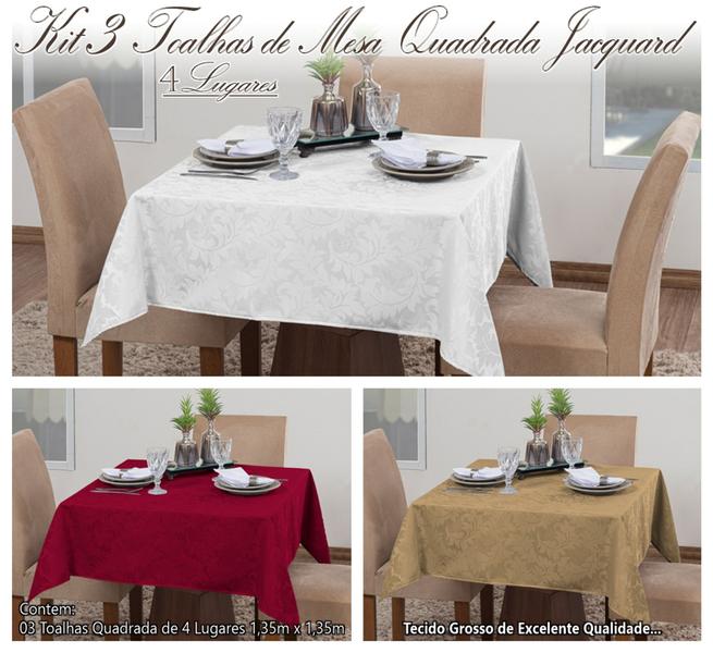 Imagem de Kit 3 Toalhas De Mesa Quadrada 4 Lugares Sala Jantar Jacquard