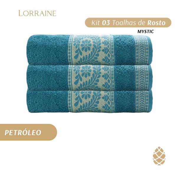 Imagem de Kit 3 Toalhas De Rosto Mystic Camesa Barra Trabalhada 50X80