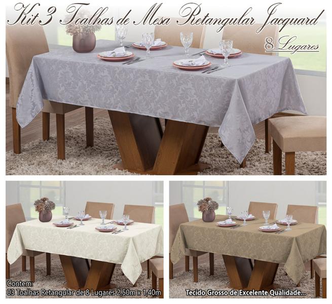 Kit 3 Toalhas Mesa Luxo Retangular 8 Lugares Sala Jantar Jacquard - LuxBella Imagem de Kit 3 Toalhas Mesa Luxo Retangular 8 Lugares Sala Jantar Jacquard