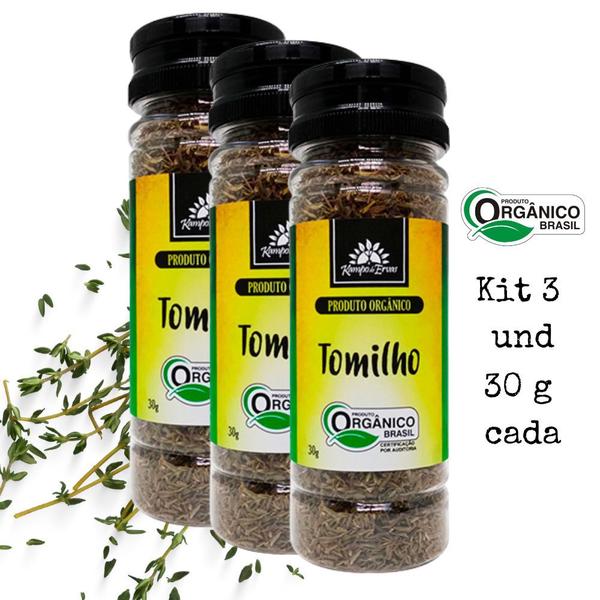 Imagem de Kit 3 Tomilho Orgânico Folhas Ervas Tempero Desidratado 3 und com 30g cada Kampo de Ervas