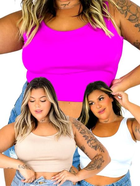 Imagem de Kit 3 Tops Plus Size Reforçado Cropped Super Sustentação Xxg