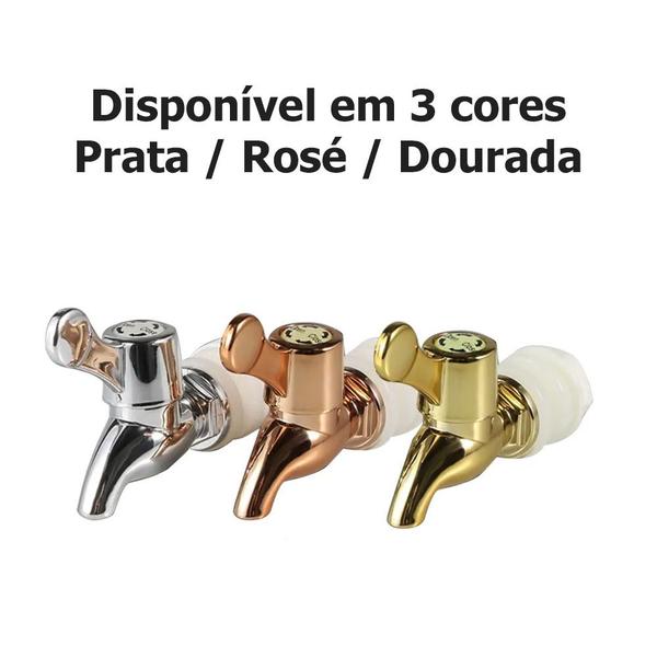 Kit 3 Torneiras para Suqueira Dispenser Plástico Dourada Luxo Filtro com Vedação - Lemis Imagem de Kit 3 Torneiras para Suqueira Dispenser Plástico Dourada Luxo Filtro com Vedação