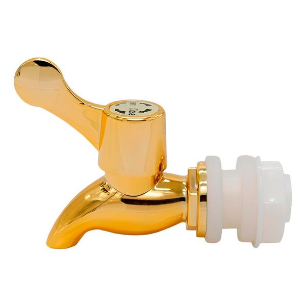 Kit 3 Torneiras para Suqueira Dispenser Plástico Dourada Luxo Filtro com Vedação - Lemis Imagem de Kit 3 Torneiras para Suqueira Dispenser Plástico Dourada Luxo Filtro com Vedação