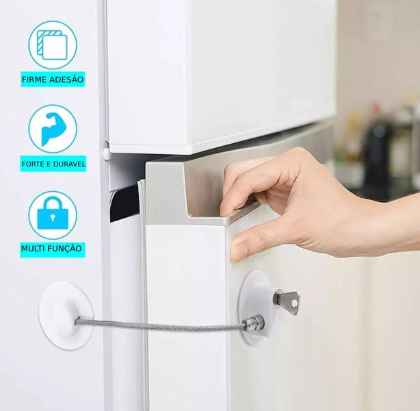 Kit 3 Trava De Segurança Chave Rígida Para Proteger Geladeira Armário Guarda Roupa - M3M Imagem de Kit 3 Trava De Segurança Chave Rígida Para Proteger Geladeira Armário Guarda Roupa