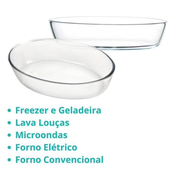 Imagem de Kit 3 Travessa Assadeira de Vidro Borossilicato Oval Grande Forno Servir 1,6l E 2,4l