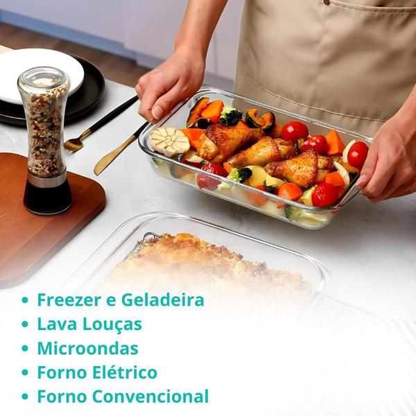 Imagem de Kit 3 Travessa Assadeira de Vidro Borossilicato Retangular Grande Forno Servir 1,6L