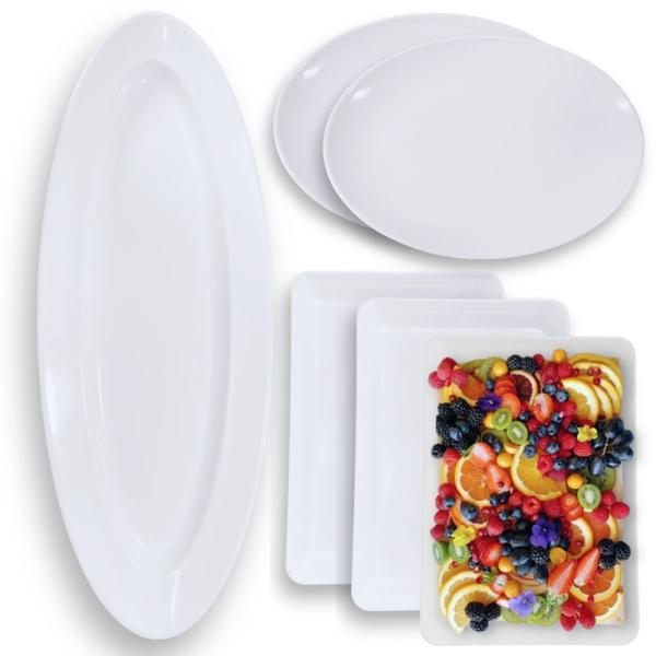 Kit 3 Travessas 30 Cm Retangular + 2 Travessas Ovais 33 Cm + Travessa Oval 60 Cm Grande Melamina Bestfer Imagem de Kit 3 Travessas 30 Cm Retangular + 2 Travessas Ovais 33 Cm + Travessa Oval 60 Cm Grande Melamina Bestfer