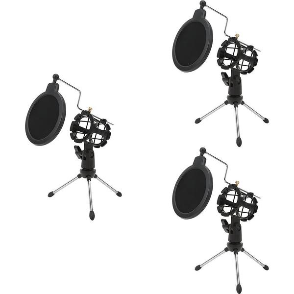 Imagem de Kit 3 Tripé Com Pop Filter Suporte Pedestal Pequeno De Mesa