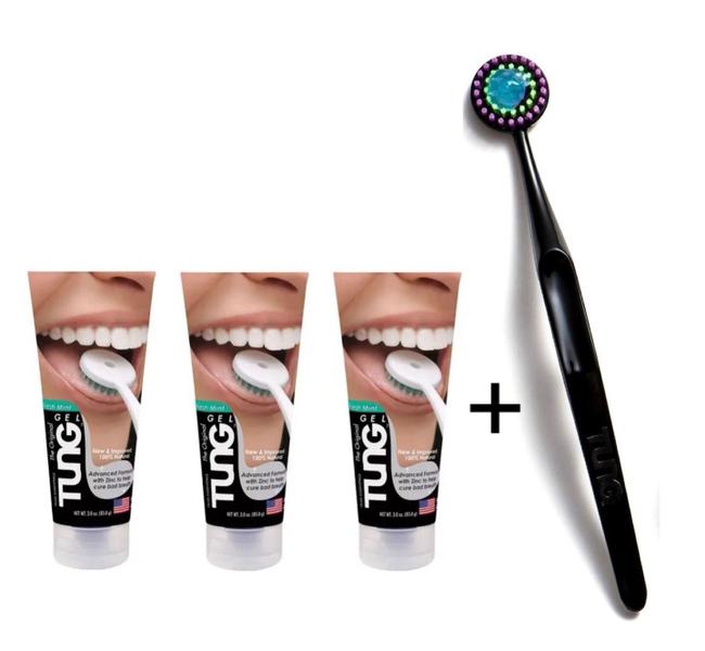 Imagem de Kit 3 Tung Gel Para Limpeza Da Língua + 1 Escova Tung Brush