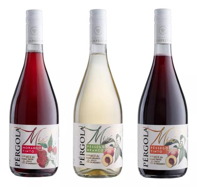 Imagem de Kit 3 un Suco Cooler Morango Pessego Vinho  Pergola 750ml