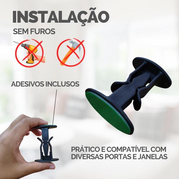 Imagem de Kit 3 Un Trava Porta Prendedor Fixador Adesivo Parede Rodapé