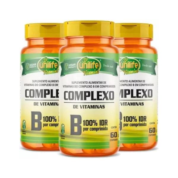 Imagem de Kit 3 Un. Vitamina Complexo B 500mg 180 Comprimidos Unilife