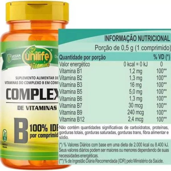 Imagem de Kit 3 Un. Vitamina Complexo B 500mg 180 Comprimidos Unilife