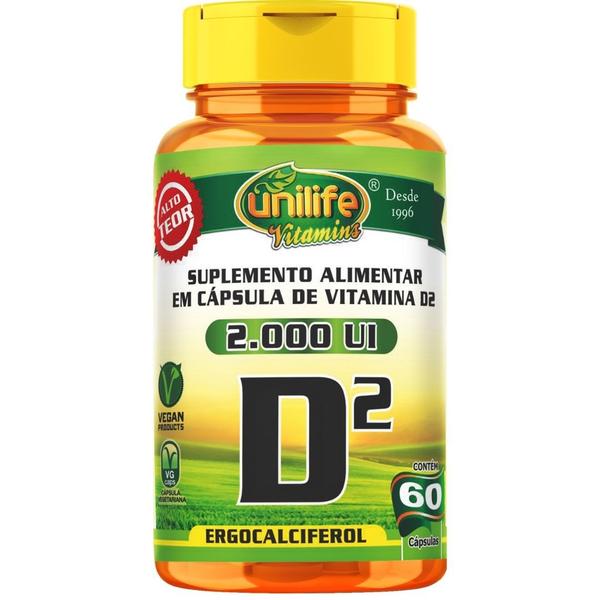 Kit 3 Un Vitamina D2 Ergocalciferol 2000 Ui 180 Cáps Unilife Imagem de Kit 3 Un Vitamina D2 Ergocalciferol 2000 Ui 180 Cáps Unilife