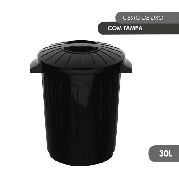 Imagem de Kit 3 und. Cesto De Lixo com Tampa 30 Litros Balde Cozinha Escritório Preto