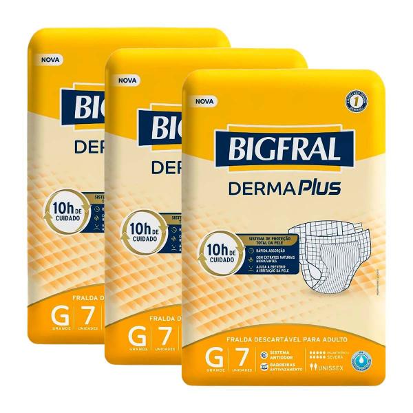 Imagem de Kit 3 und Fralda Ger Bigfral Derma Plus Tamanho G 7 und