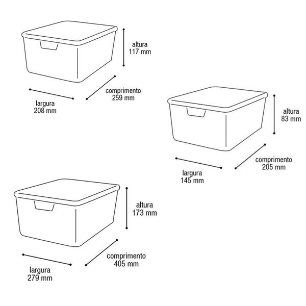 Imagem de Kit 3 Uni. Organizadora Cesto Caixa C/ Tampa 2L 6L 16L Juttta Plátstico