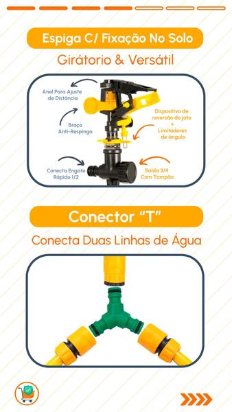 Imagem de Kit 3 Unidades Aspersor de Irrigação Ajustável tipo Espiga Setorial Jardim Horta e Afins Conector 1/2 e 3/4 Jato Spray