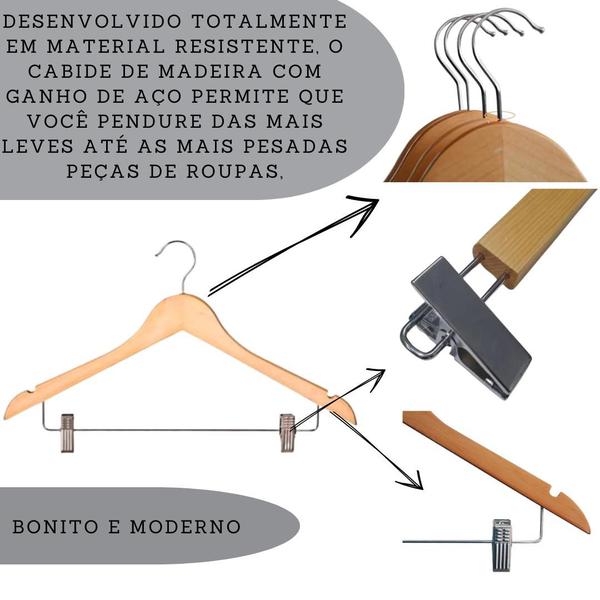 Imagem de Kit 3 Unidades Cabide De Madeira Marfim com Verniz