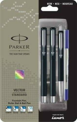 Imagem de Kit 3 Unidades Caneta Parker Vector Roller + Ball Pen + Tinteiro 