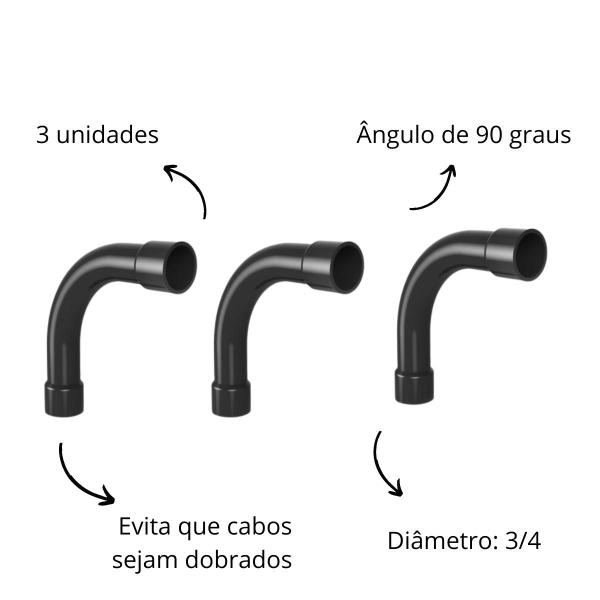 Imagem de Kit 3 Unidades Curva 90 Com Luva Conduite Eletrotuto 3/4 Preto